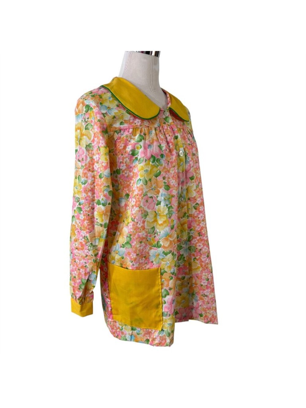 Halles Cotton Blend Smock Tunic Maternity Top Small Yellow Floral Vintage 1970s